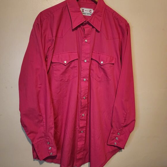 Vintage H Bar C Shirt Pearl Snap Western Button USA 17/34 XL Rodeo 70s 80s - Picture 3 of 6